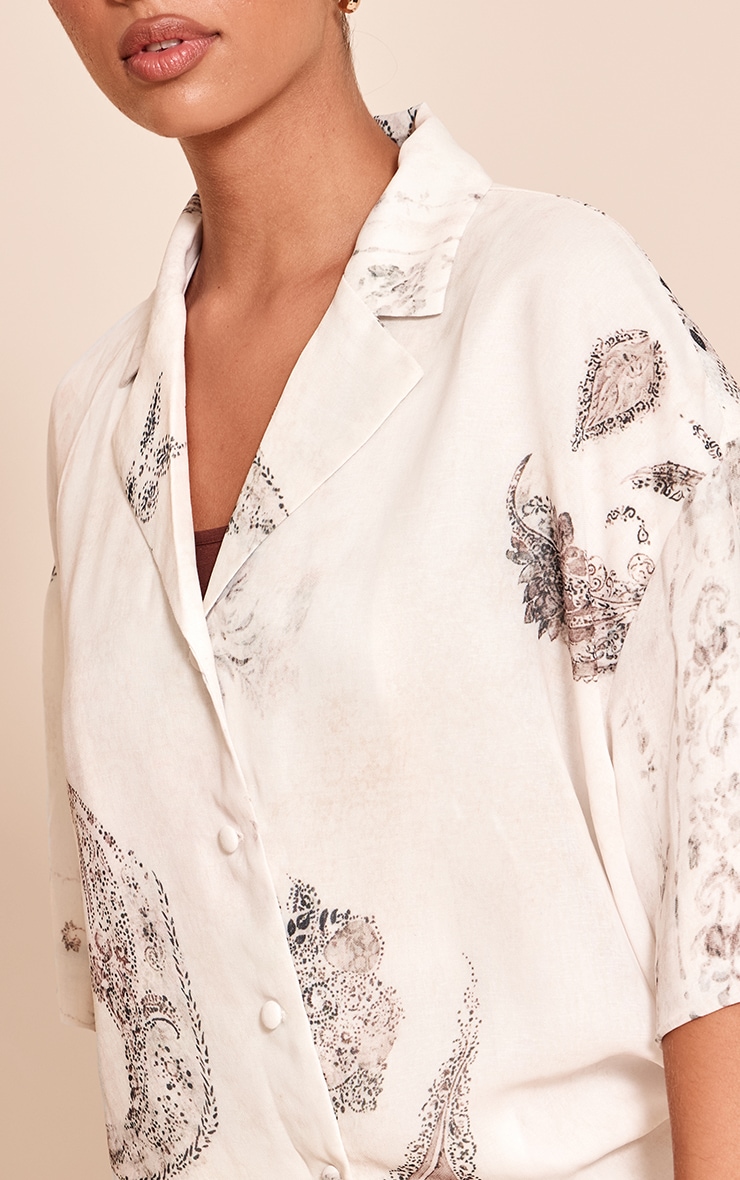  Cream Paisley Print Woven Boxy Short Sleeve Shirt image 4