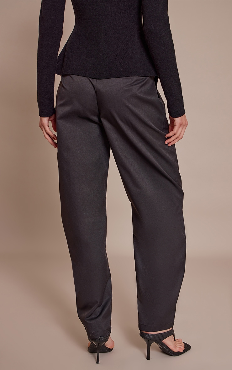 Black Woven Button Barrel Leg Pants image 3