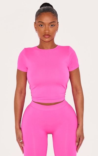 Shape Neon Pink Stretch Seamless Short Sleeve Longline Top