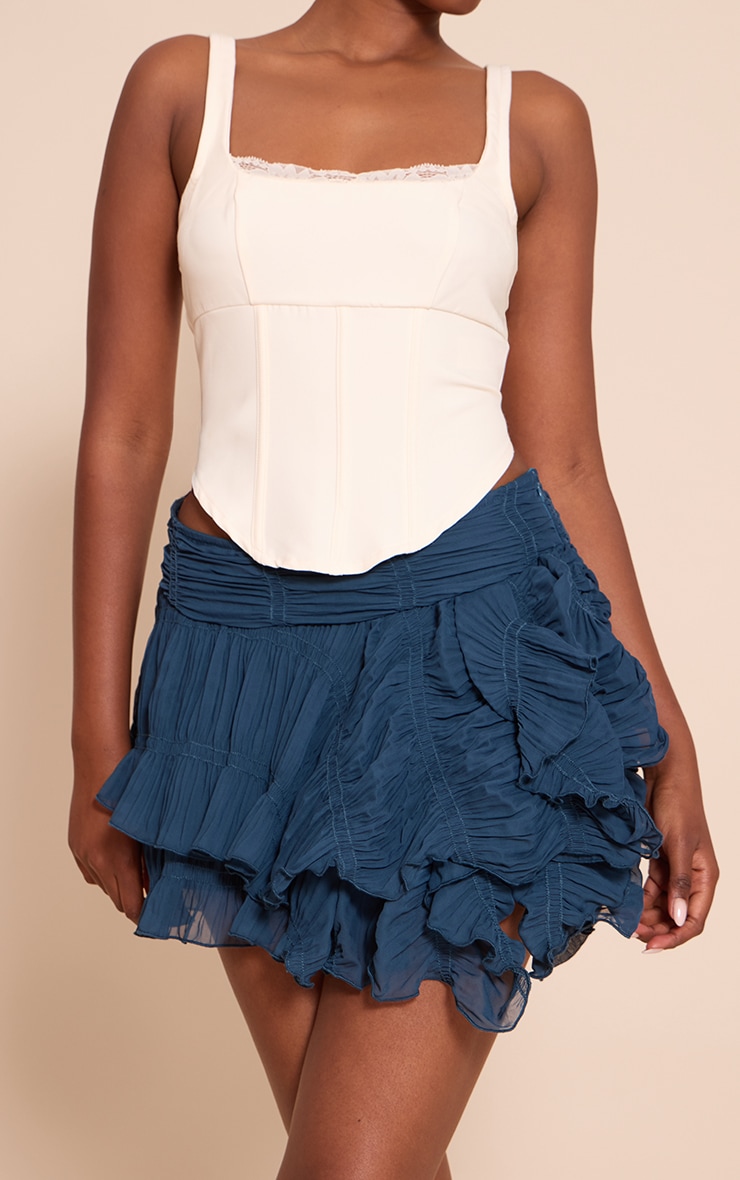 Navy Ruched Textured Low Rise Mini Skirt image 2
