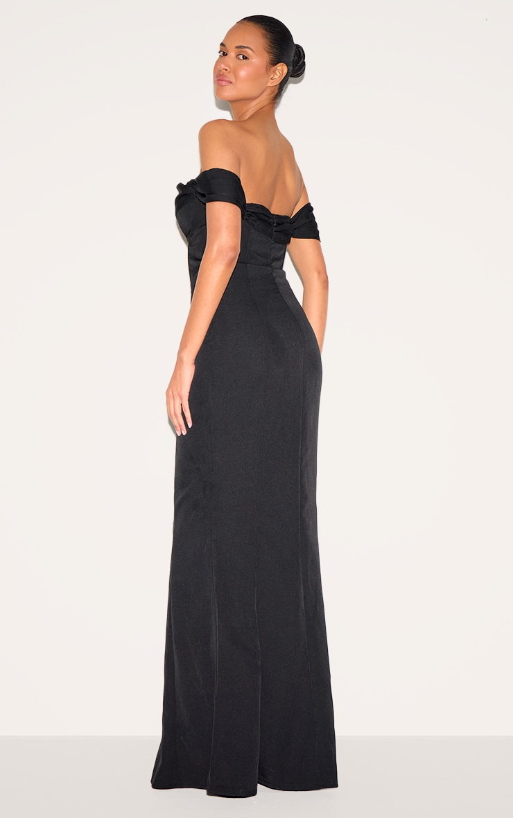 Black Corset Detail Bardot Bridesmaid Dress image 2