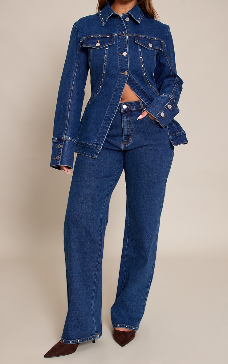 Shape Dark Blue Studded Hem Straight Leg Jean image 2