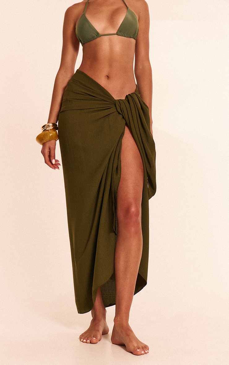 Khaki Linen Look Rectangle Sarong image 2