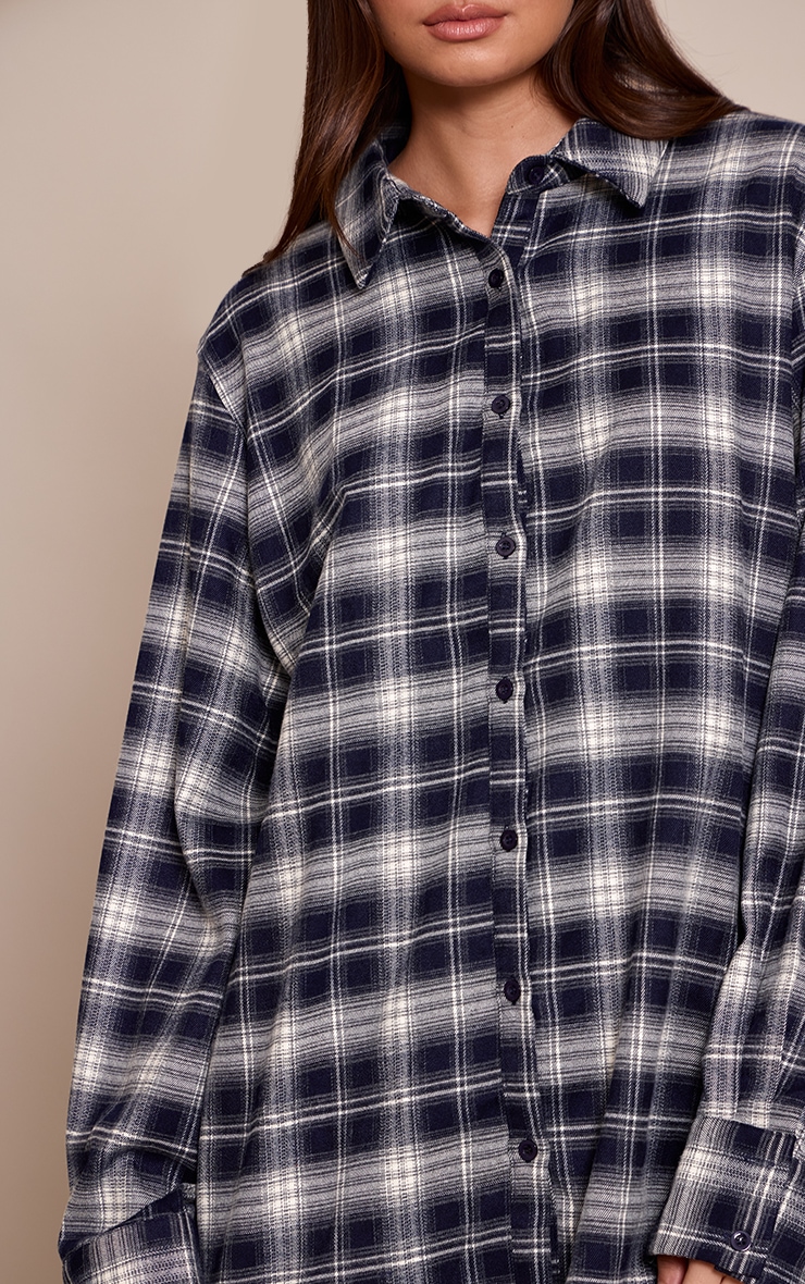 Navy Brushed Check Oversized Shirt  image 4