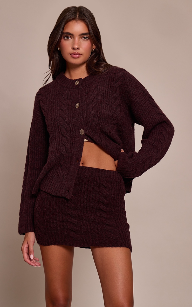 Chocolate Plum Cable Knit Mini Skirt image 1