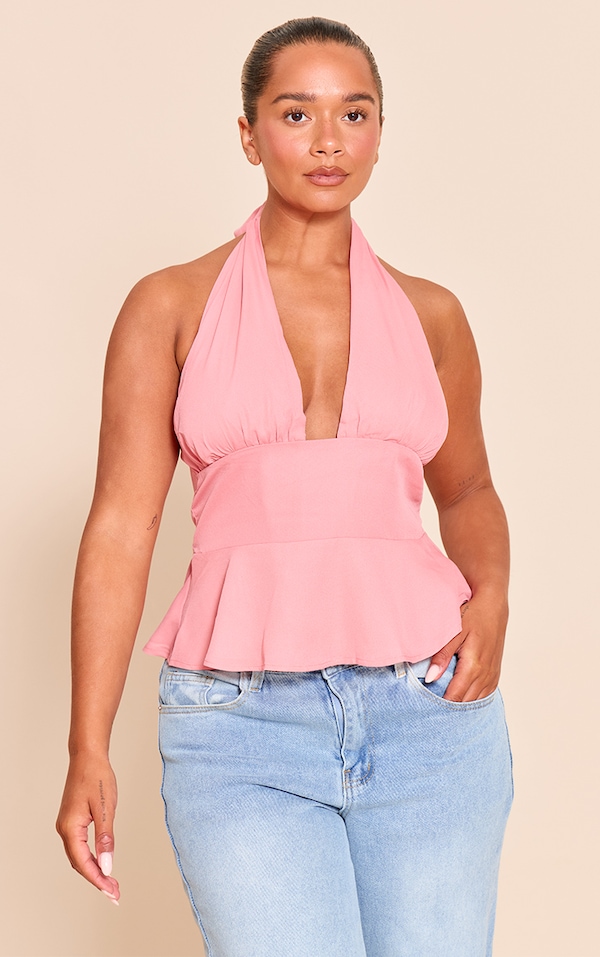 Shape DARK ROSE Chiffon Plunge Halterneck Top