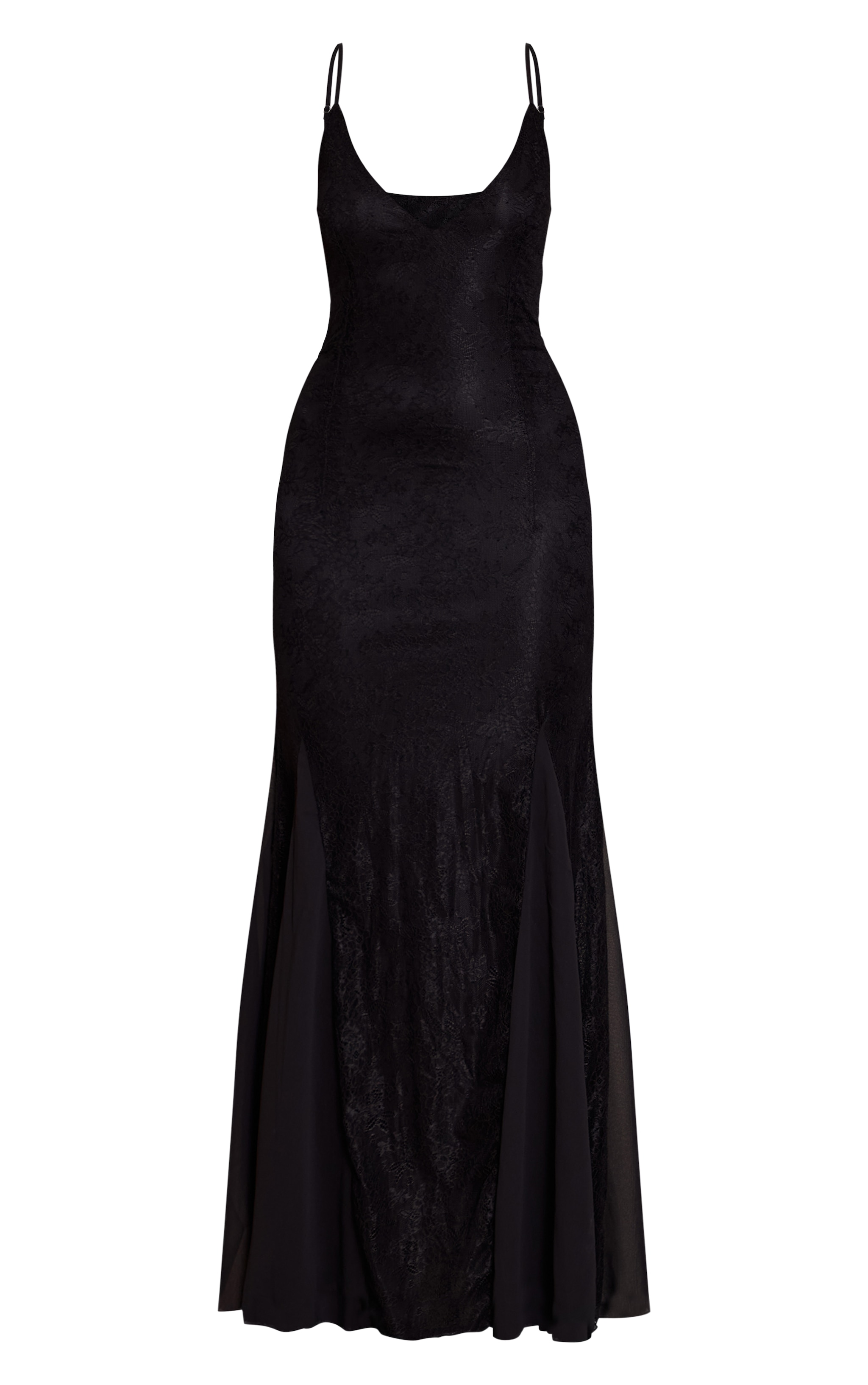 Black Lace Godet Detail Maxi Dress image 5