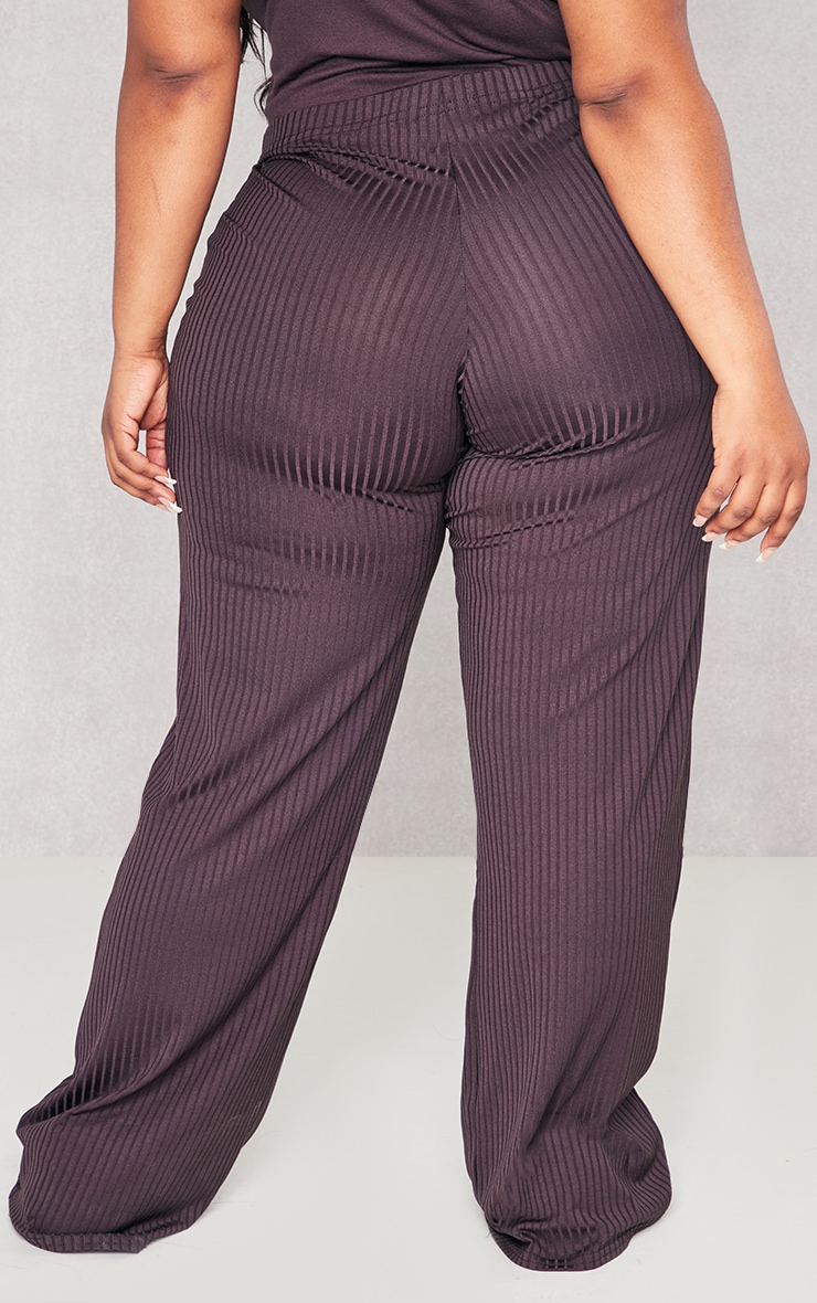 Plus Chocolate Ribbed Flared Pants image 3