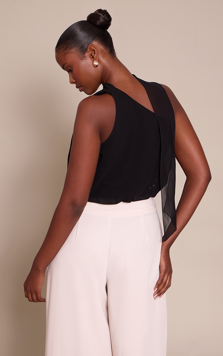 Black Mesh Halterneck Scarf Detail Top  image 2