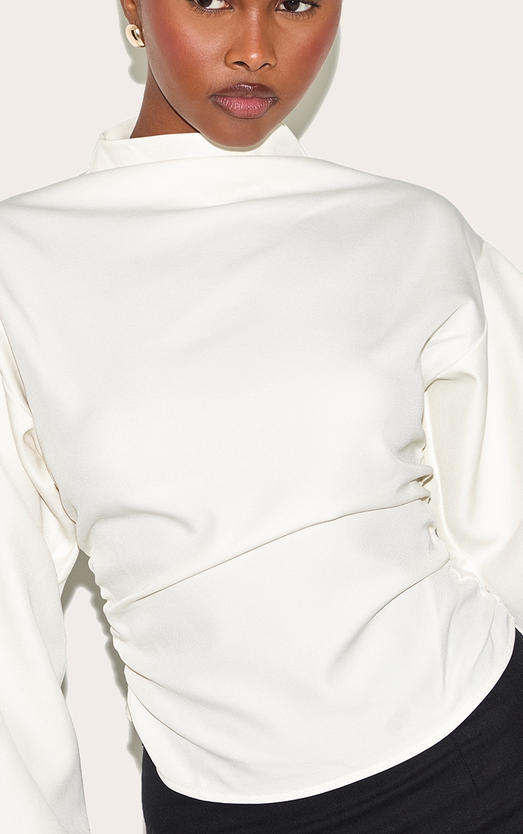 Cream Woven Highneck Fitted Top image 4