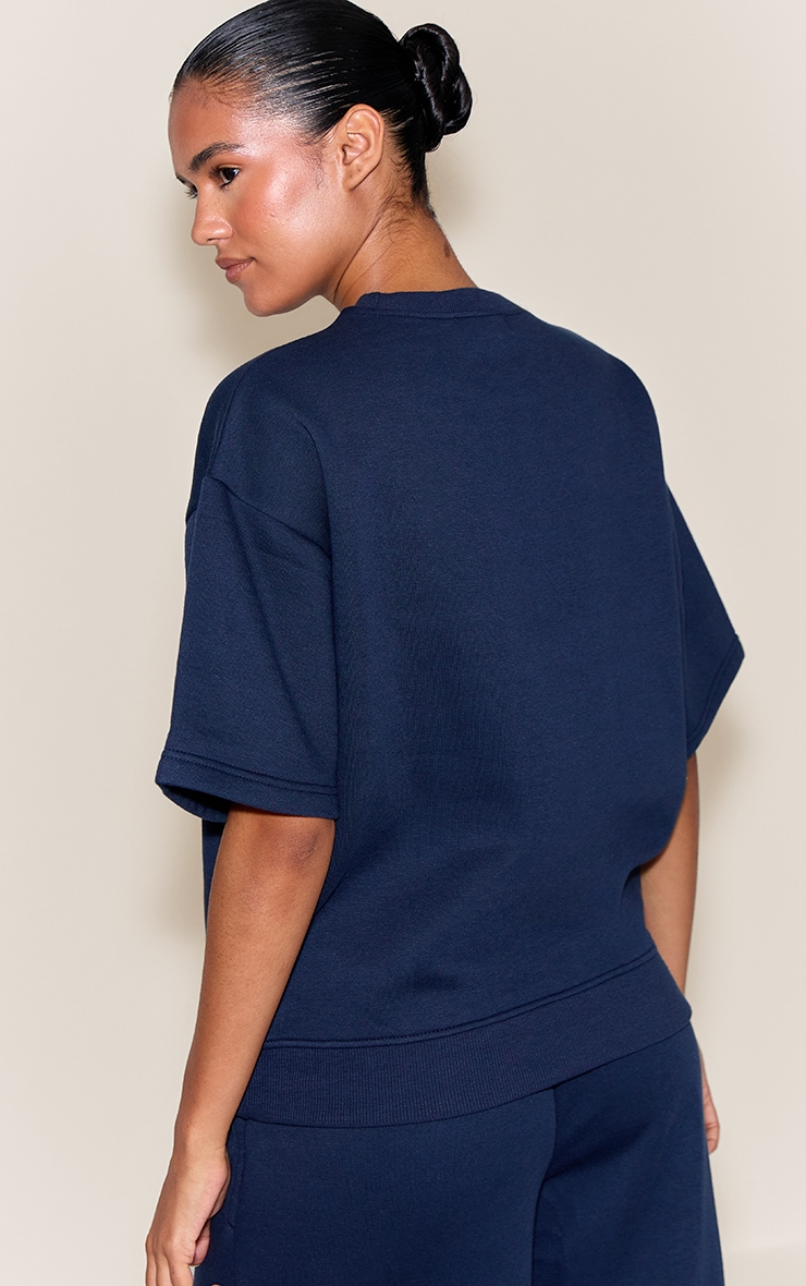 Navy Oversized Drop Shoulder Sweat T-Shirt image 2