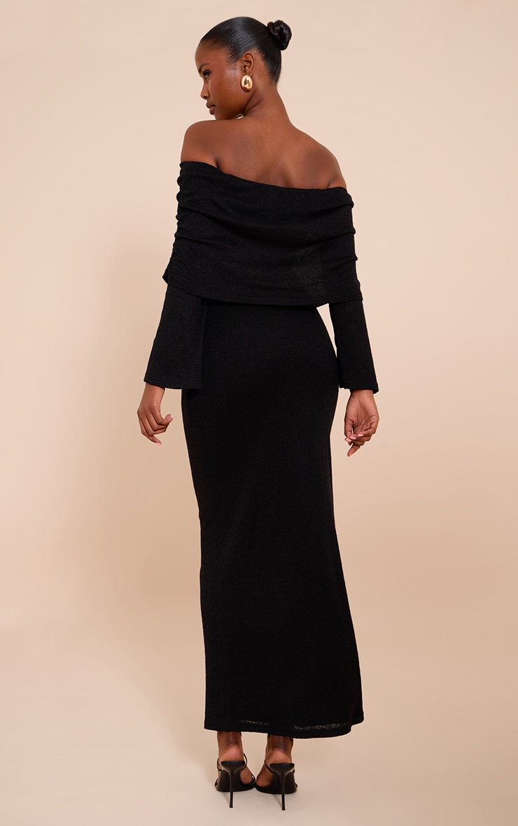 Black Textured Bardot Foldover Maxi Dress image 2