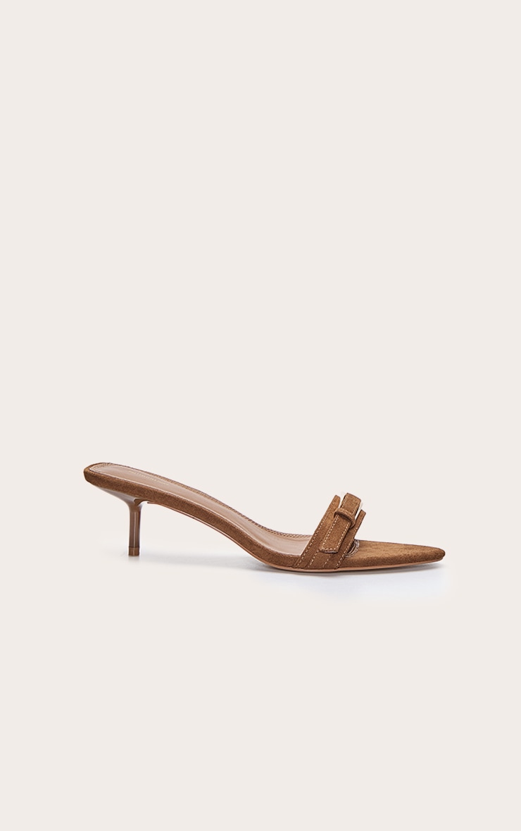 Tan Faux Suede Buckle Kitten Heel Mule image 2