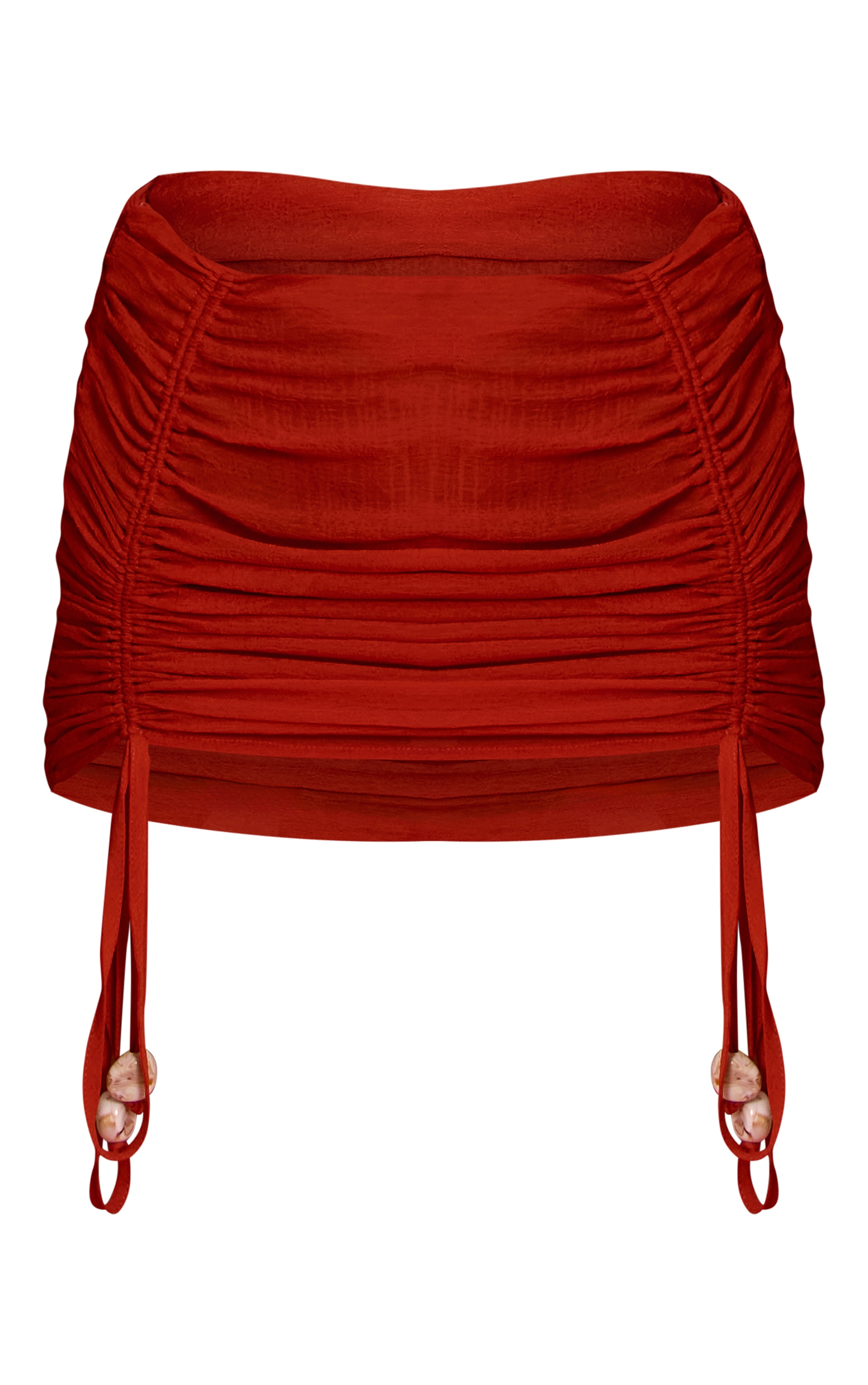 Rust Textured Chiffon Ruched Mini Skirt image 6