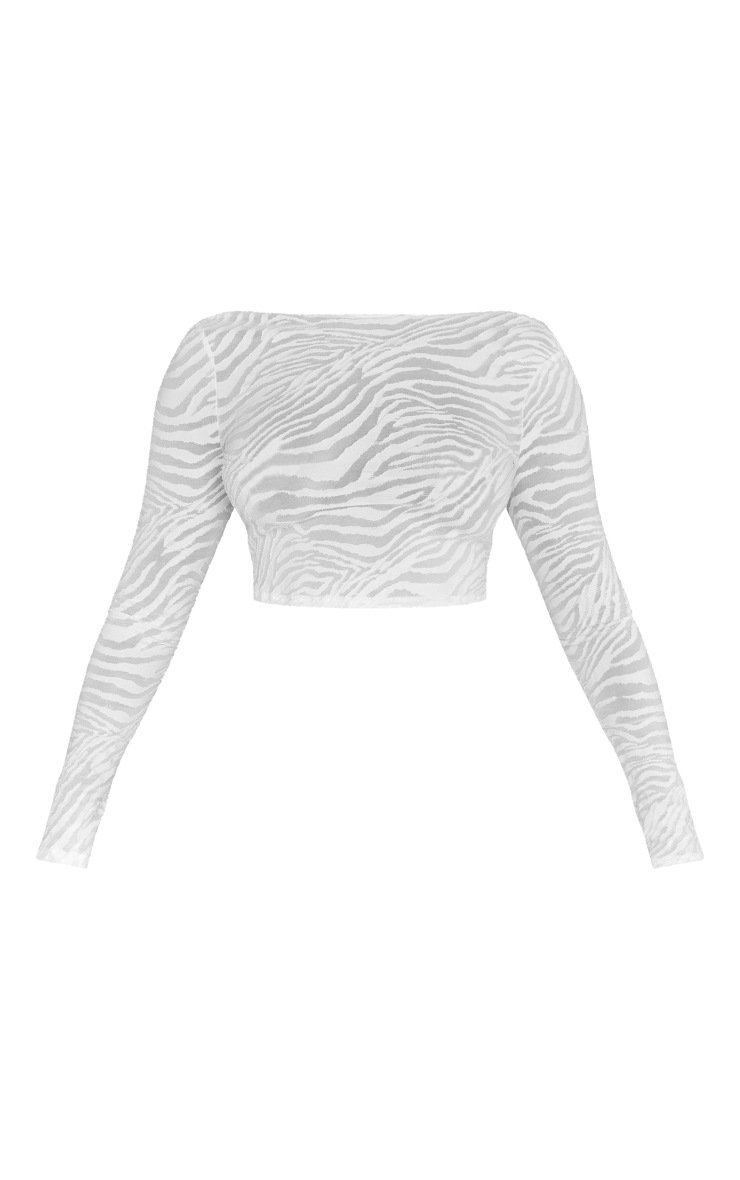 White Zebra Burnout Mesh Long Sleeve Open Back Top PrettyLittleThing QA