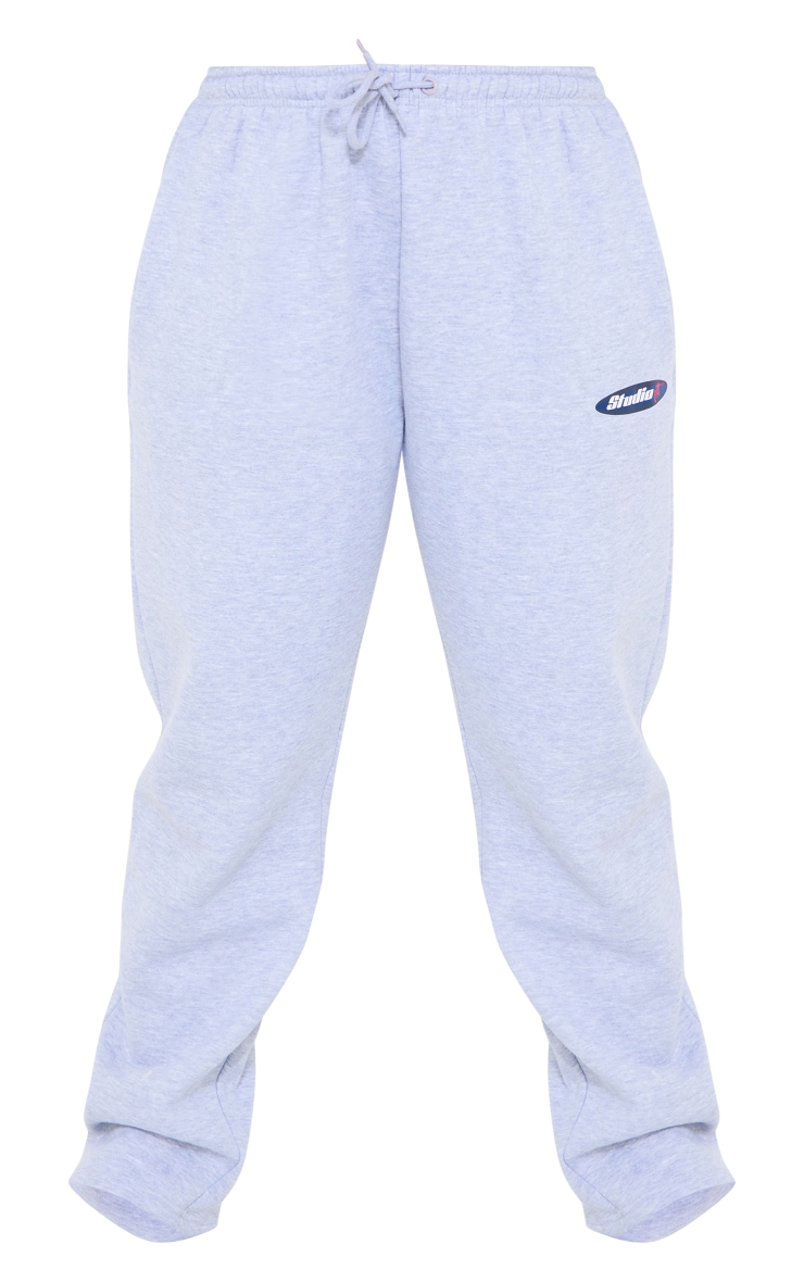 PRETTYLITTLETHING Plus Grey Marl Embroidered Studio Joggers image 5