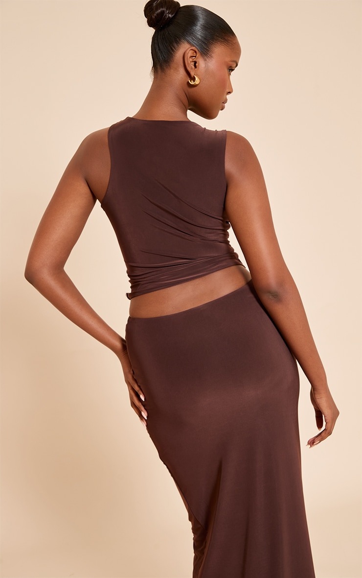 Chocolate Slinky Trim Detail Asymmetric Top image 2