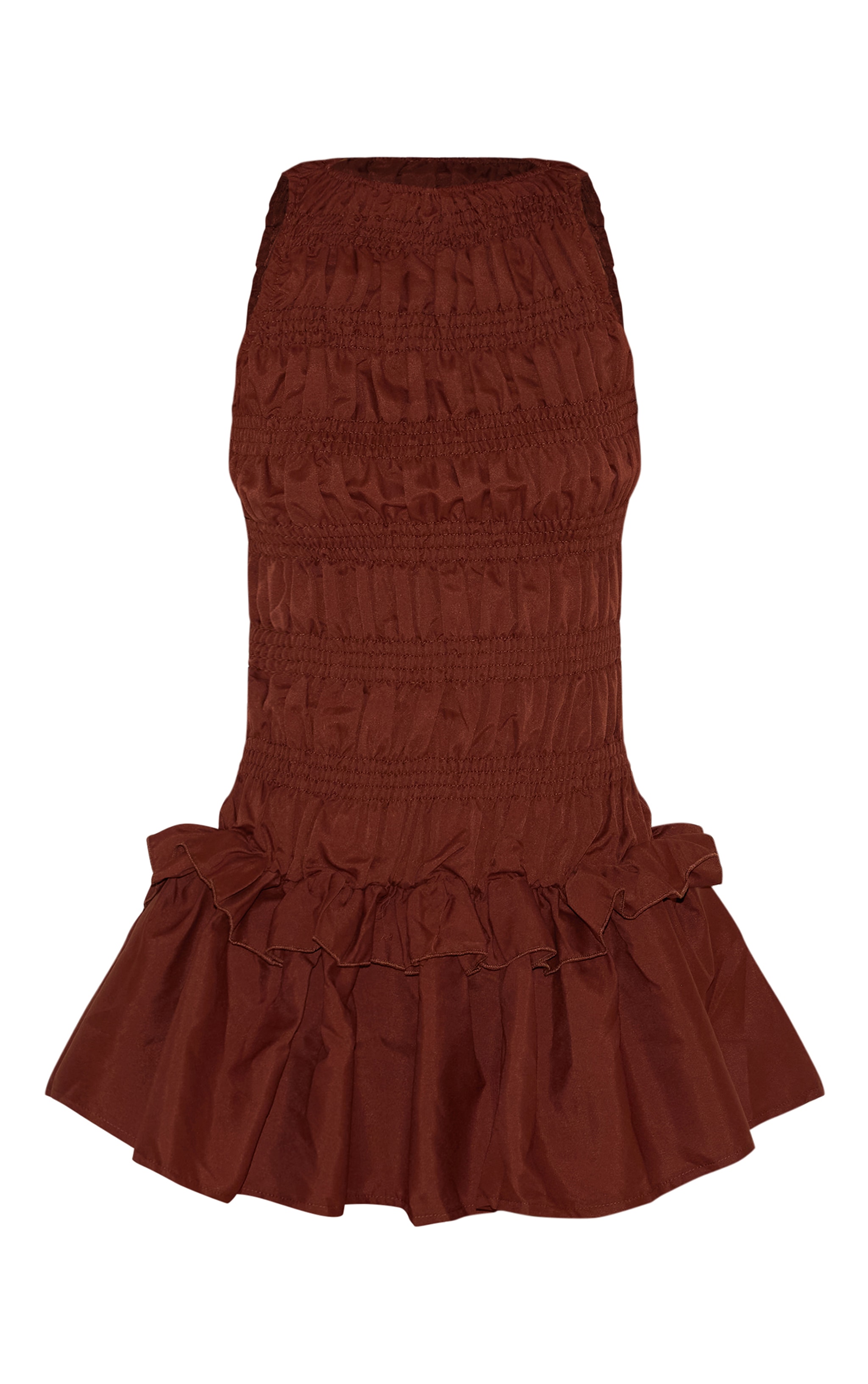 Chocolate Tailored Shirred Frill Shift Dress image 5