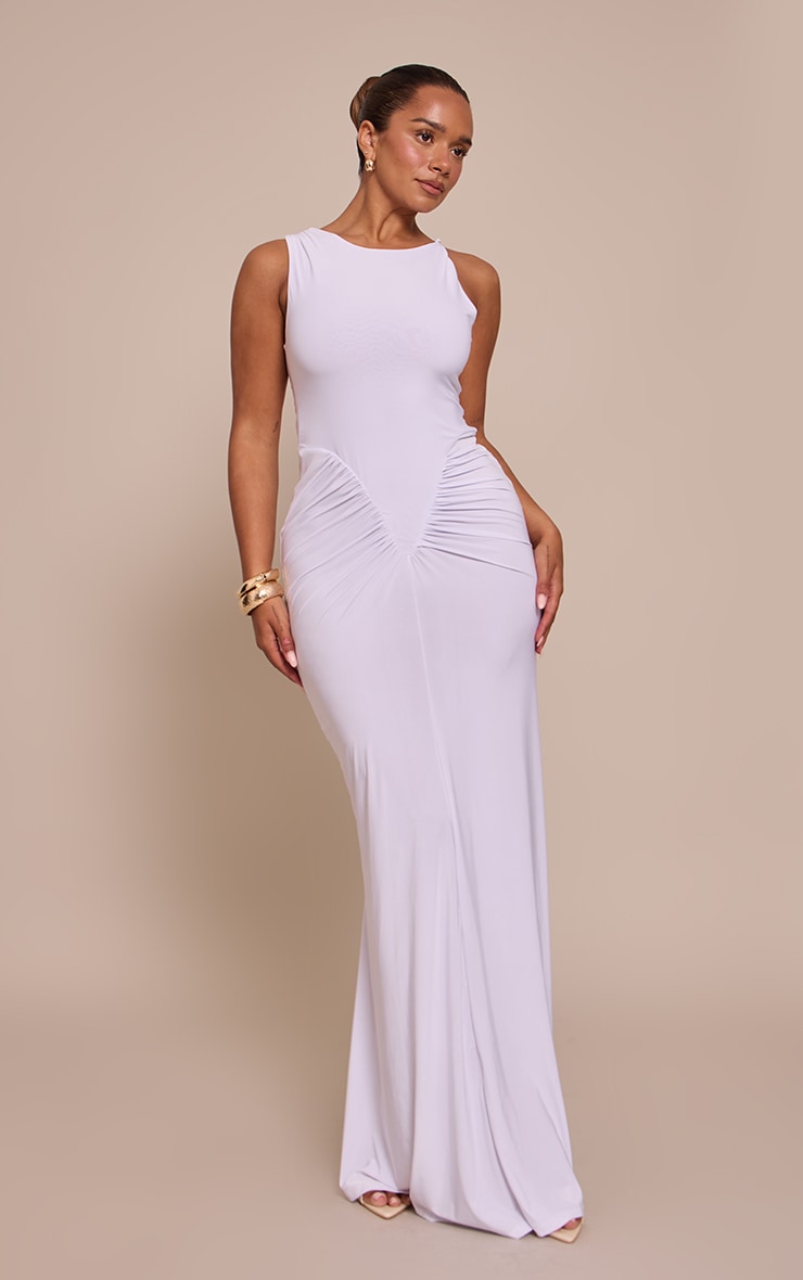 Shape white Sleeveless Ruched V Waist Maxi Dress
