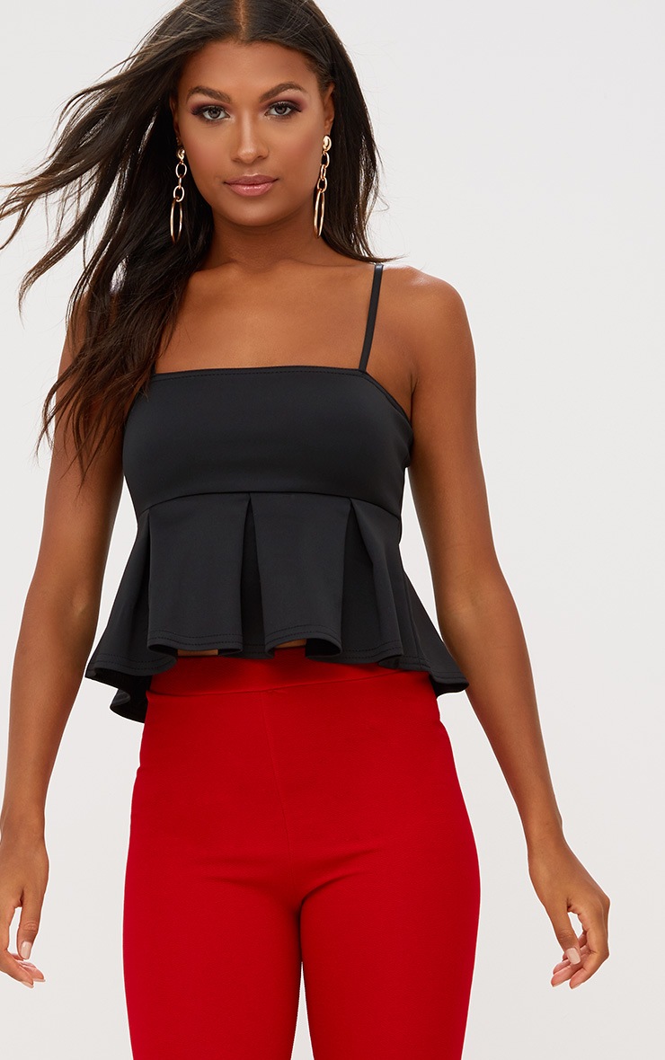 frill neck black top