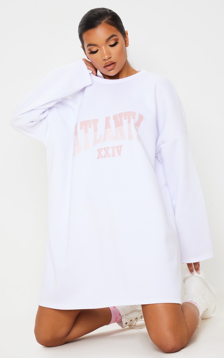 Robe pull blanche à slogan Atlanta