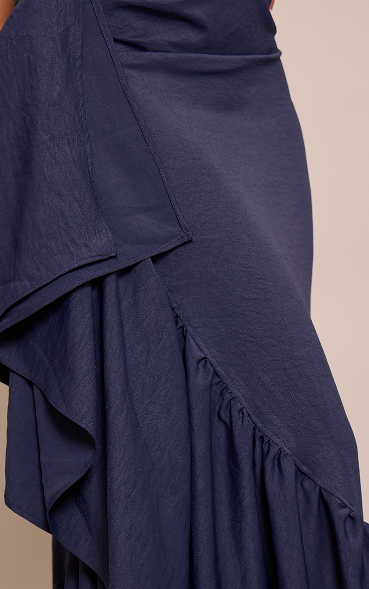 Shape Navy Stretch Woven Boat Neck Side Split Frill Maxi Dress image 4
