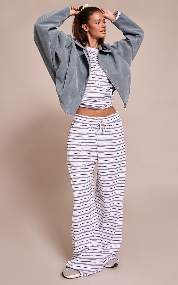 Dusty Blue Faux Suede Covered Placket Bomber Jacket image 3