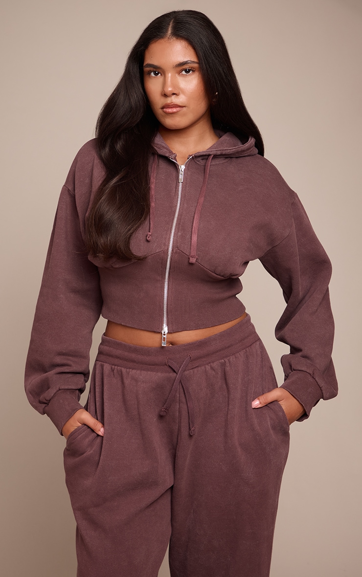 Shape Plum Washed Zip Front Cinched Waist Hoodie