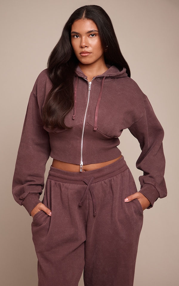 Shape Plum Washed Zip Front Cinched Waist Hoodie