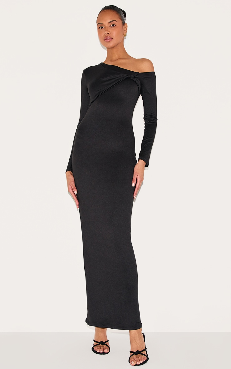 Black Double Contour Twist Detail Long Sleeve Maxi Dress image 3