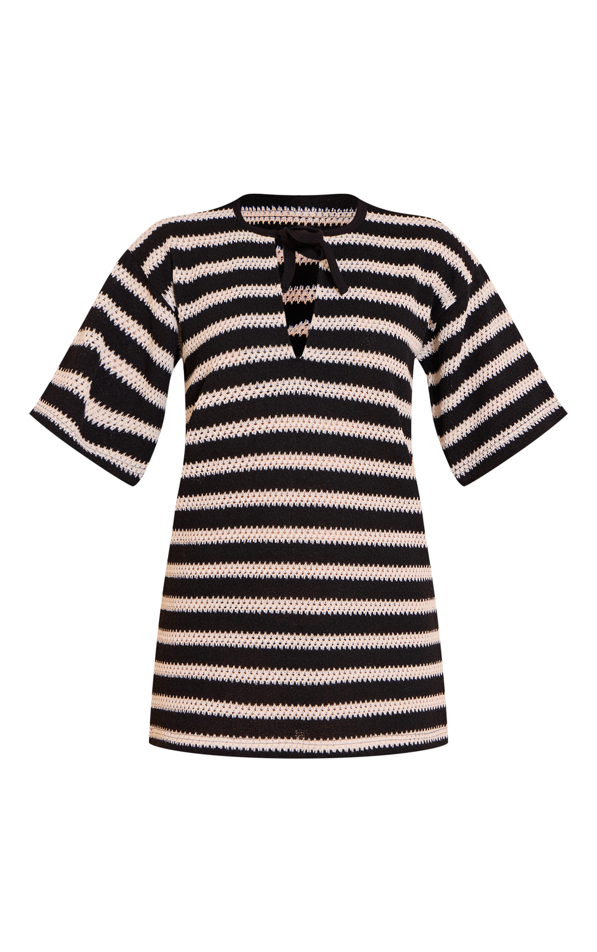 Black Monochrome Striped Texture Boxy Shift Dress image 5