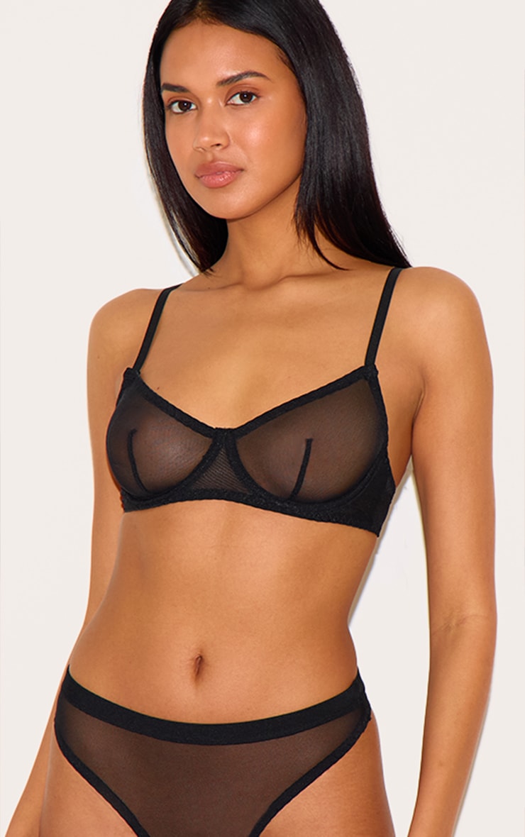 Black Mesh Underwired Bra image 4