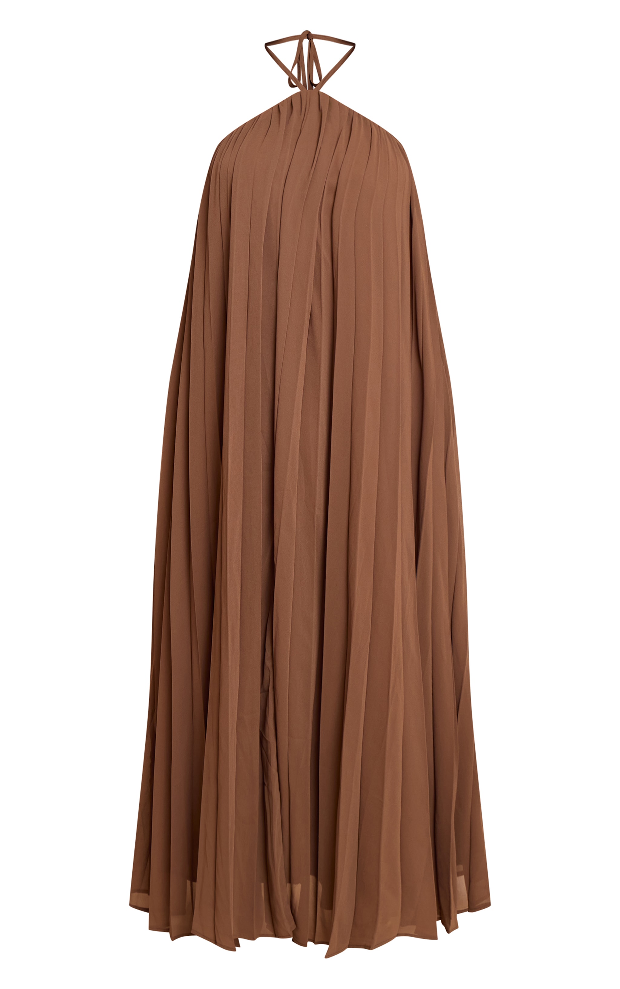 Plus Chocolate Printed Pleated Chiffon Halterneck Maxi Dress image 5