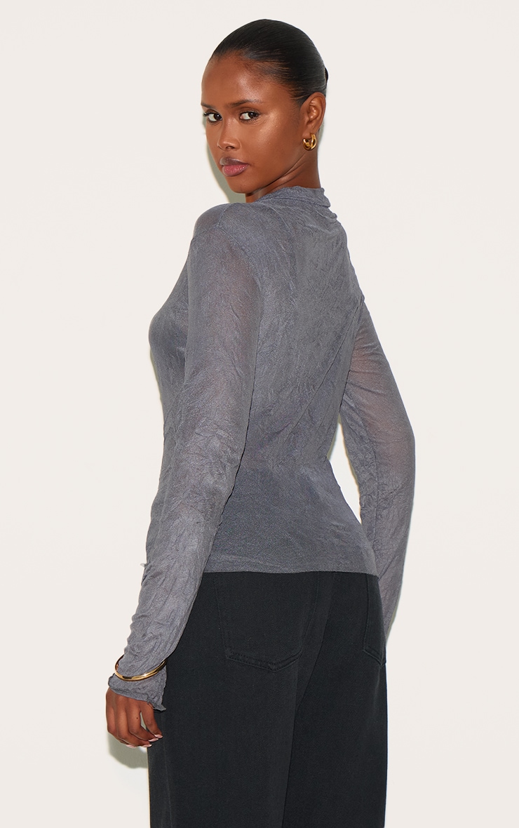 Charcoal Crushed Mesh Long Sleeve Fitted Shirt image 2