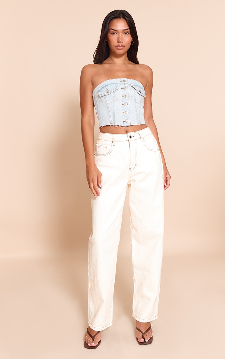 Top corset court en jean délavage bleu clair à poches image 3