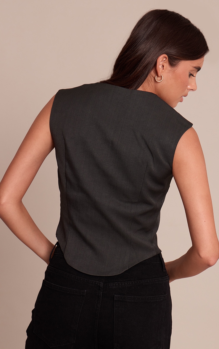 Gilet tissé gris anthracite à col abstrait image 2