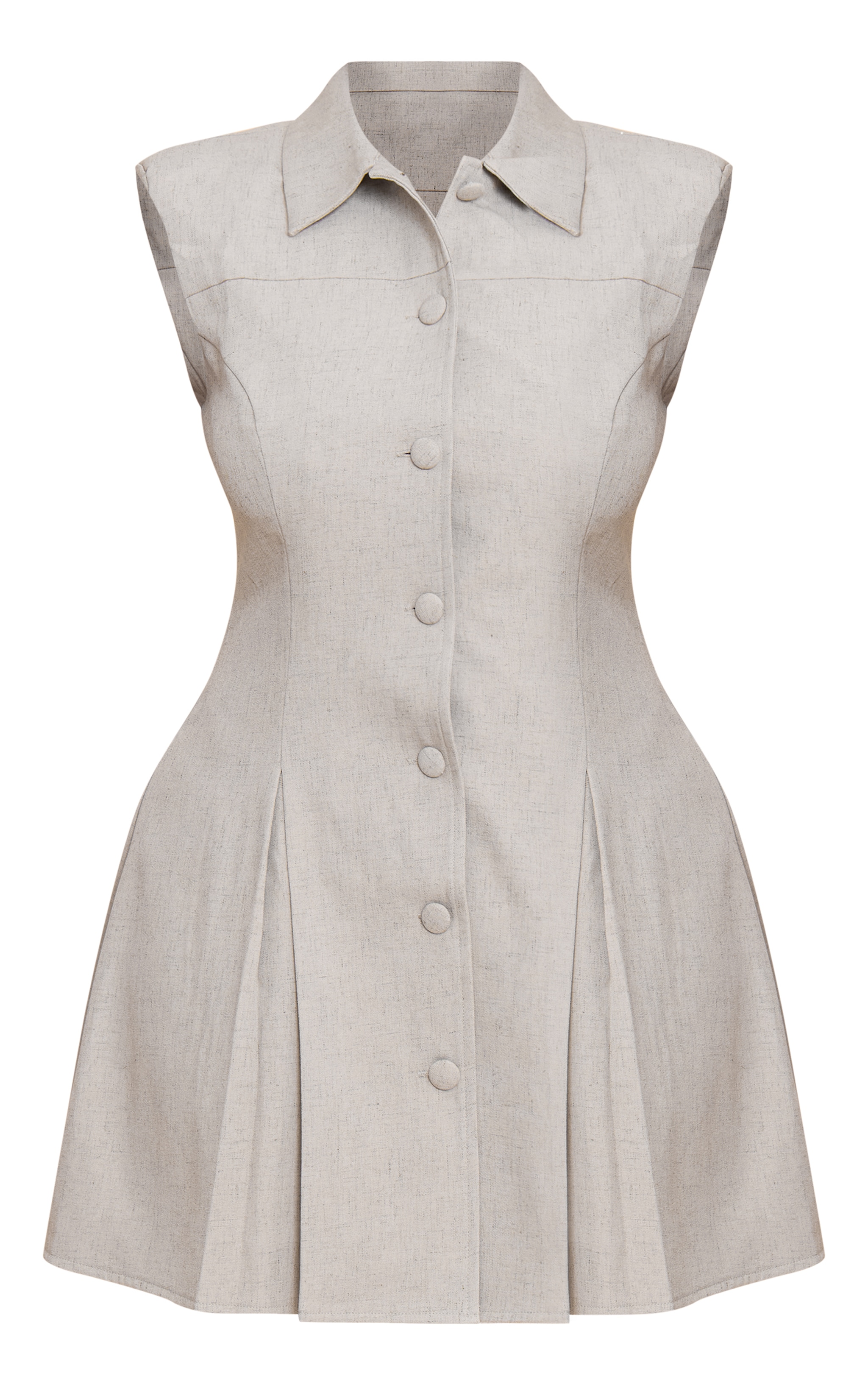 Shape Light Grey Sleeveless Button Up Pleated Hem Shirt Dress image 5