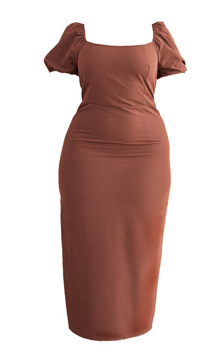 Plus Chocolate Puff Sleeve Midi Dress image 5