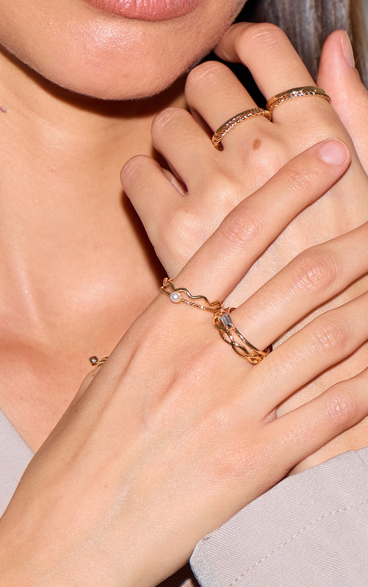 Gold Pearl Detail Multipack Rings image 3