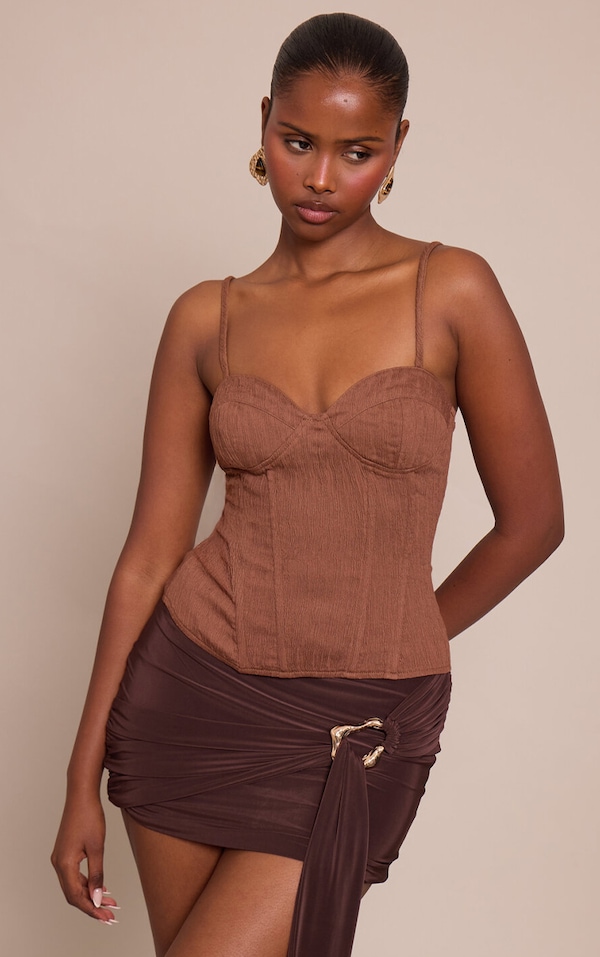 Chocolate Textured Strappy Corset