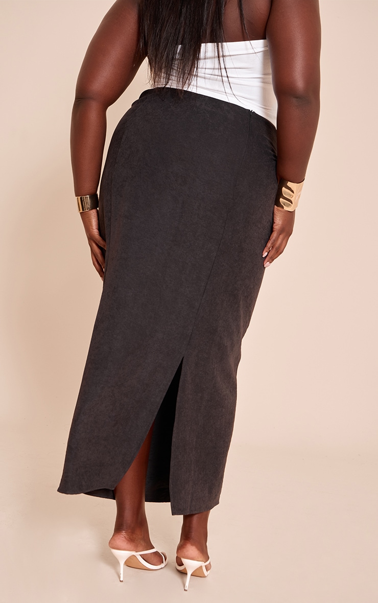 Plus Black Peachskin Drape Front Maxi Skirt image 3