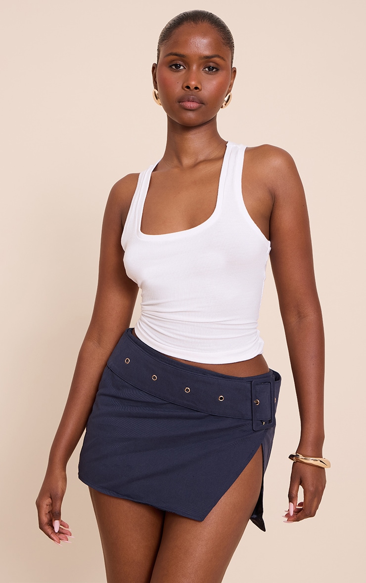 PLT Label Navy Belt Detail Wrap Mini Skirt | Bottoms