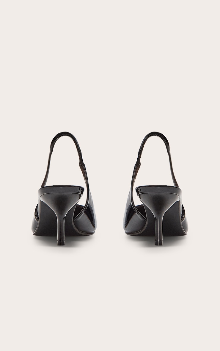 Escarpins pointus en PU verni noir à talon moyen et bride derrière image 3