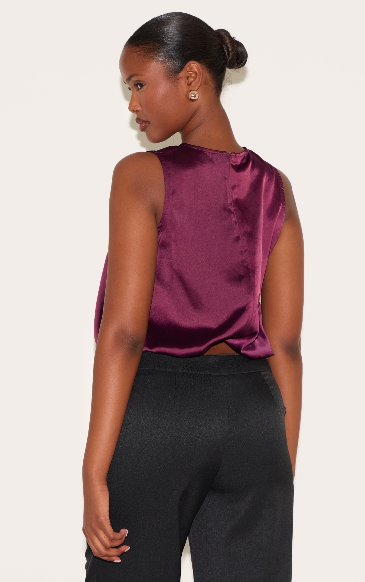 Wine Satin Bubble Hem Top image 2