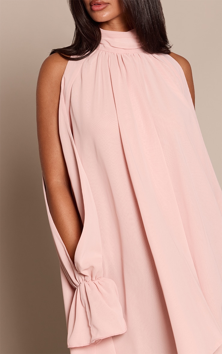 Petite Baby Pink High Neck Ruffle Mini Dress image 4