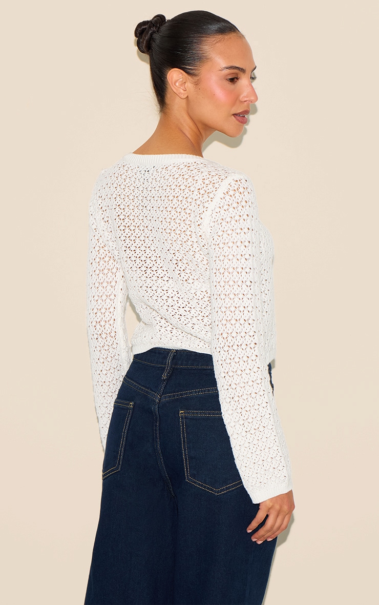 Petite Cream Knitted Crochet Button Through Long Top image 2