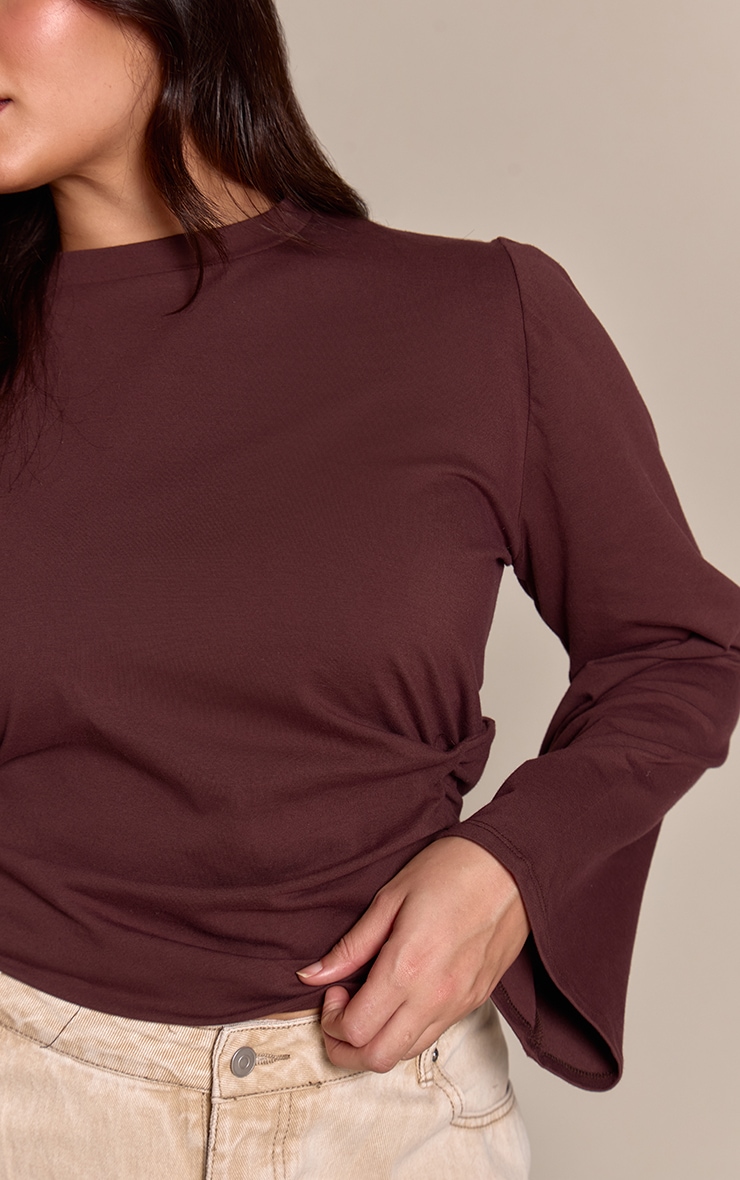 Plus Chocolate Cotton Side Detail Long Sleeve T-shirt  image 4