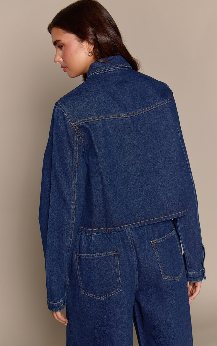 Indigo Raw Hem Cropped Style Denim Shirt image 2
