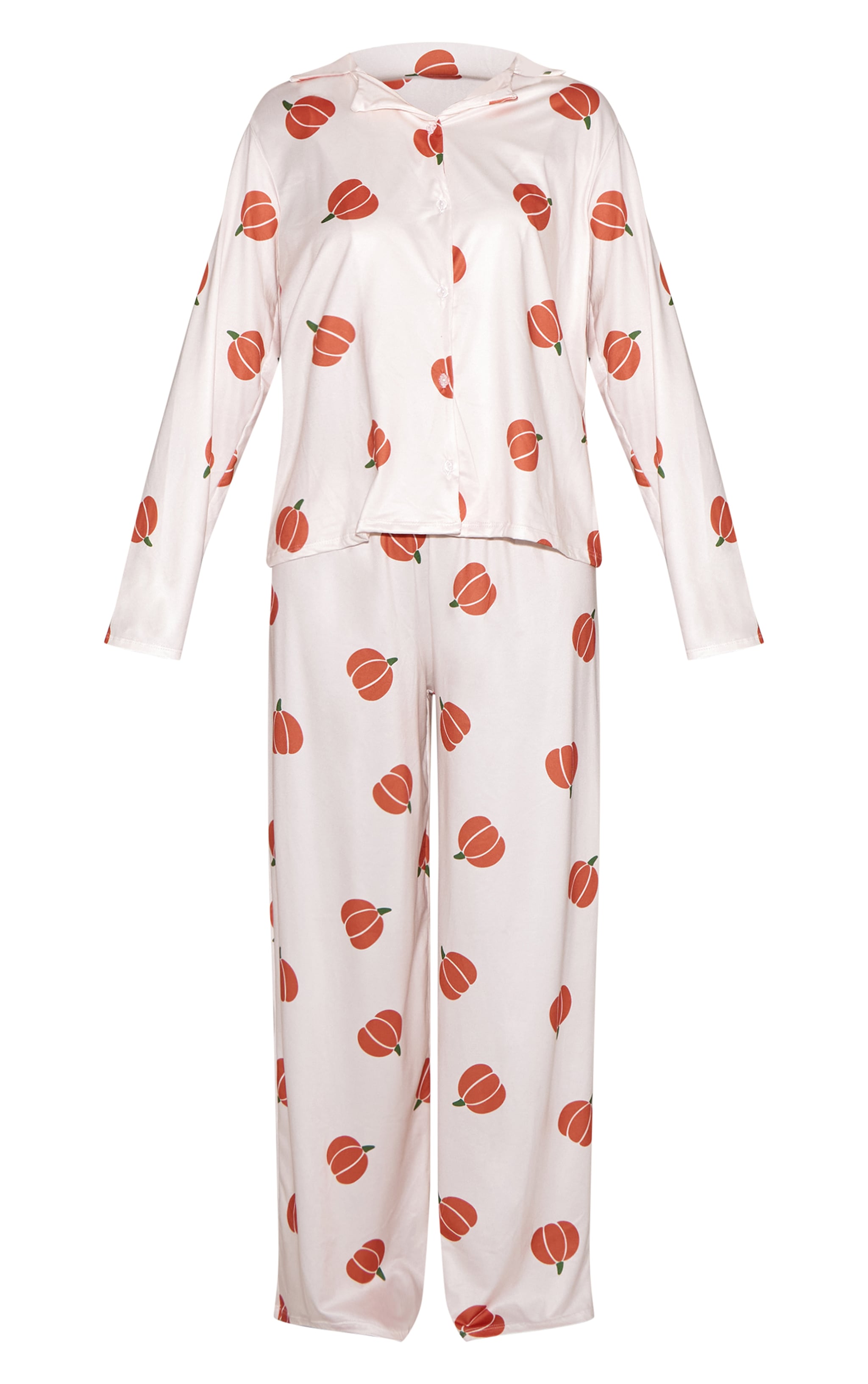 Cream Pumpkin Printed Long Sleeve Button Through PJ Set image 5