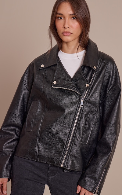 Black Faux Leather Oversized Biker Jacket